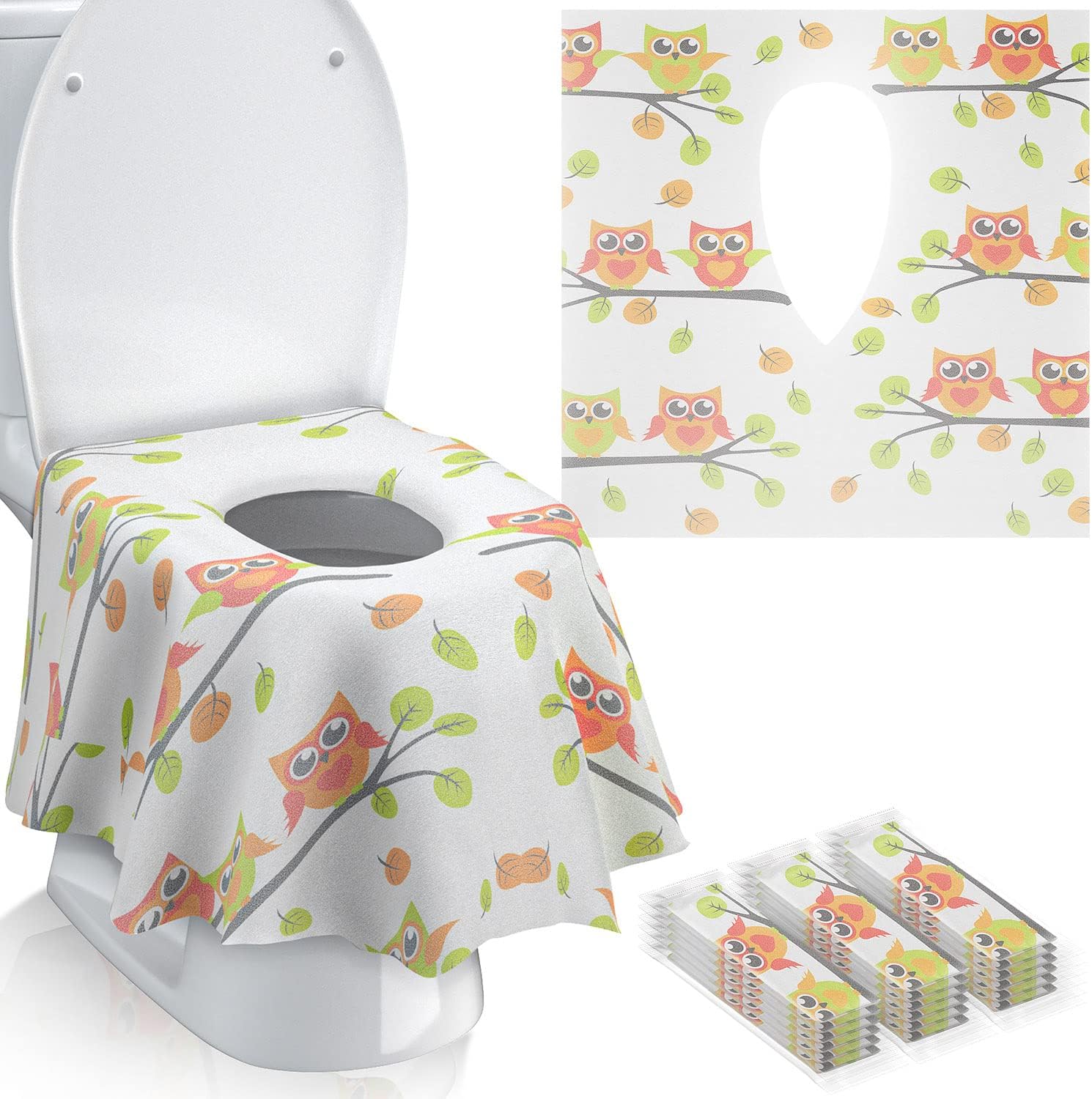 Gimars XL Large Full Cover Disposable Travel Toilet Potty Seat Covers - Individually Wrapped Portable Potty Shields for Adult, The Pregnant, Kids and Toddler Potty Training, 18 Packs (Owl Design)