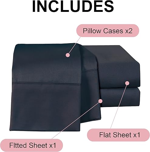 Miniatura 7 de Juego de sábanas tamaño matrimonial de 4 piezas, sábanas de 600 hilos 100% algodón egipcio, transpirable, suave y sedoso tejido satén para colchones