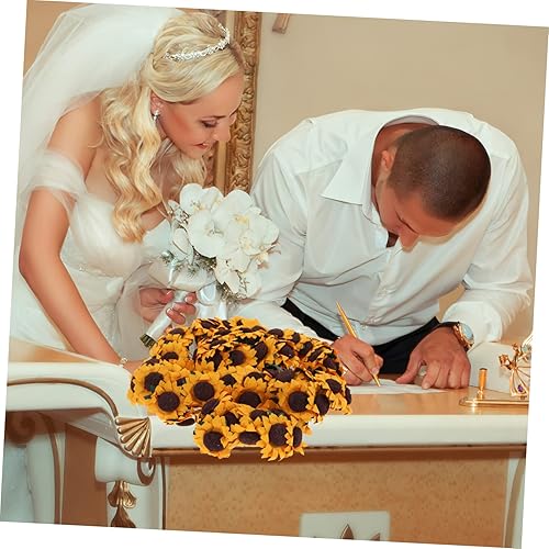 Miniatura 4 de DOITOOL 100 cabezas de girasol artificiales de papel, mini girasoles de imitación para manualidades, cabezas de girasoles falsos para decoración del