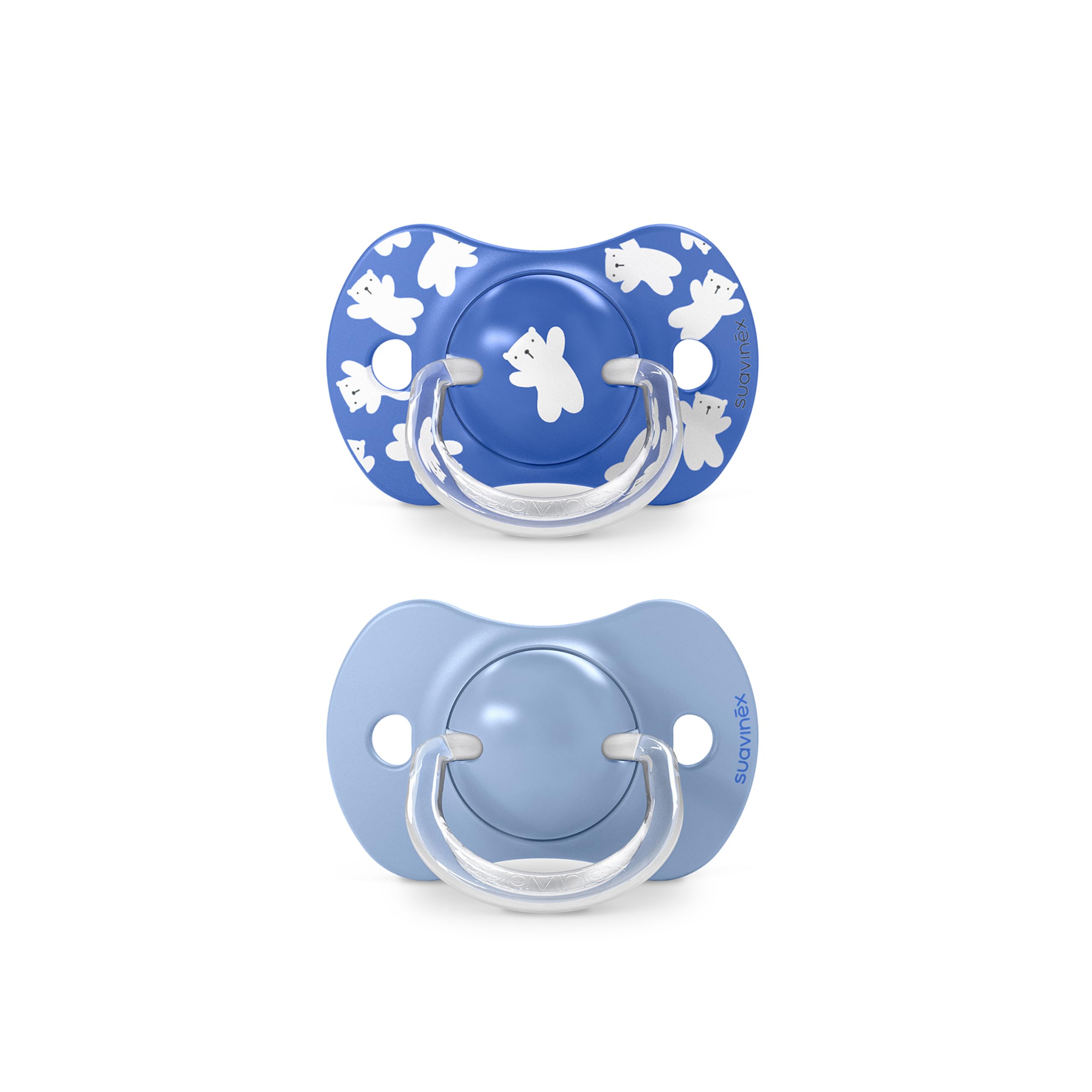 Suavinex, Lot 2 Sucettes Bébés +18 Mois, Tétine Symétrique SX Pro en Silicone, plus Plate et Flexible, Réversible, Respecte le Développement Buccodentaire, Wild&Free Bleu