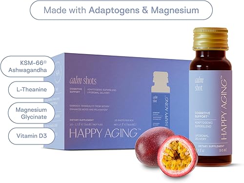 Miniatura 3 de Calm Shot  Estrés liposomal y apoyo cognitivo  Sabor de maracuyá - Adaptógenos + magnesio + Ashwagandha  Vegano, sin OMG, sin azúcar (1)