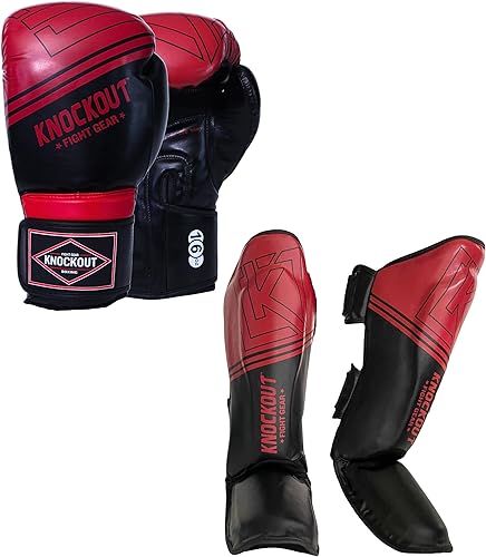 Miniatura 12 de Juego de 2 pares de guantes de boxeo y espinilleras Muay Thai, ideales para kickboxing, entrenamiento de gimnasio en casa y combate, más adecuados