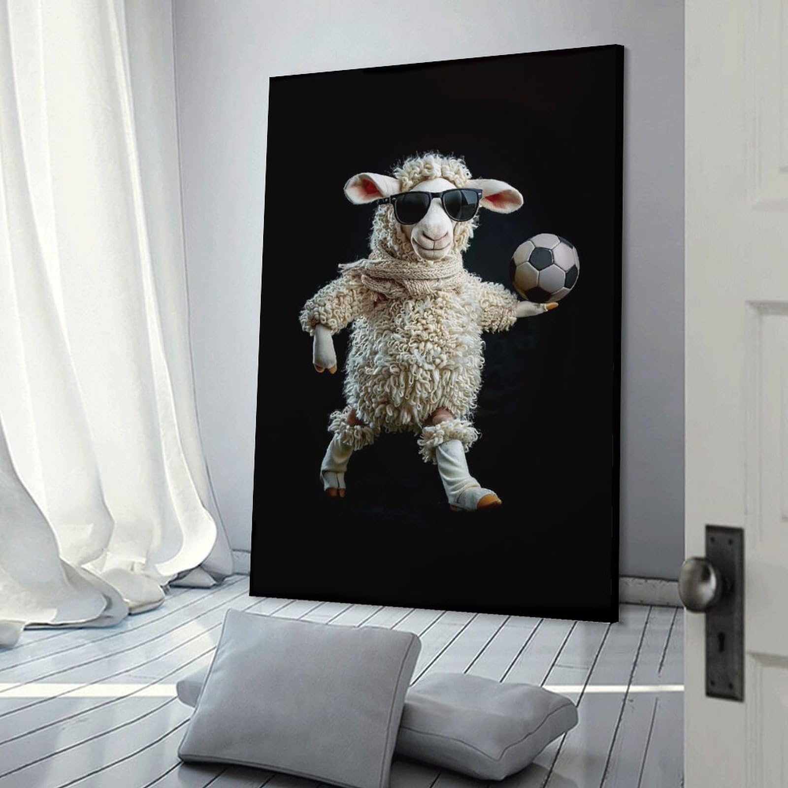 Junmoney Frame-Style-22-1 Sheep With Soccer Ball Decorative Canvas Print, 24X36inch(60X90cm), For Gallery Wall Decor And Room Displays, Wall Decor Suited To Curated Displays