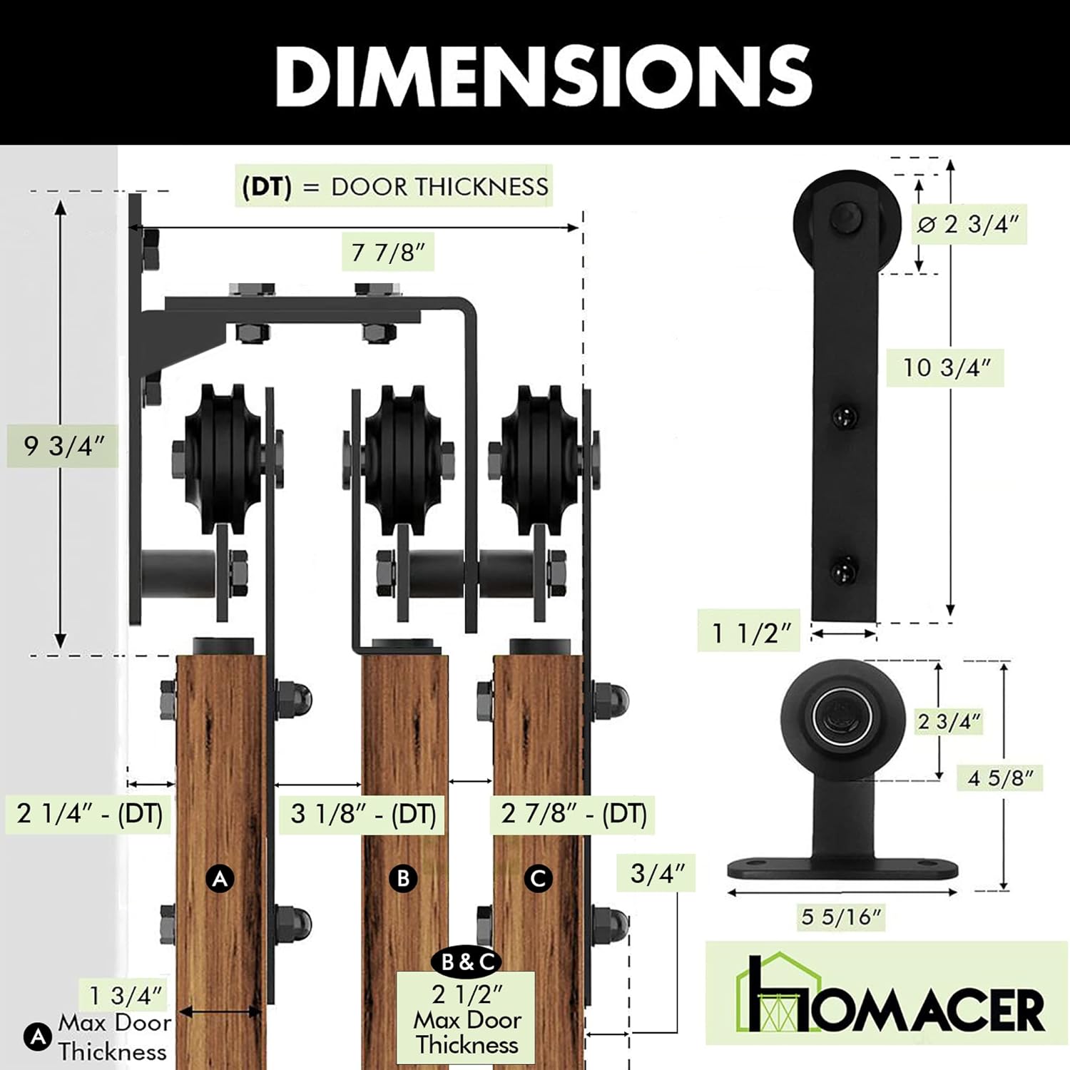 Homacer Black Rustic Triple Track Bypass Sliding Barn Door Hardware Kit (for Door Thickness 1-3/8in ~ 1-3/4in), Three 6.6ft Long Flat Tracks, for Three Interior Doors (Doors not Included）