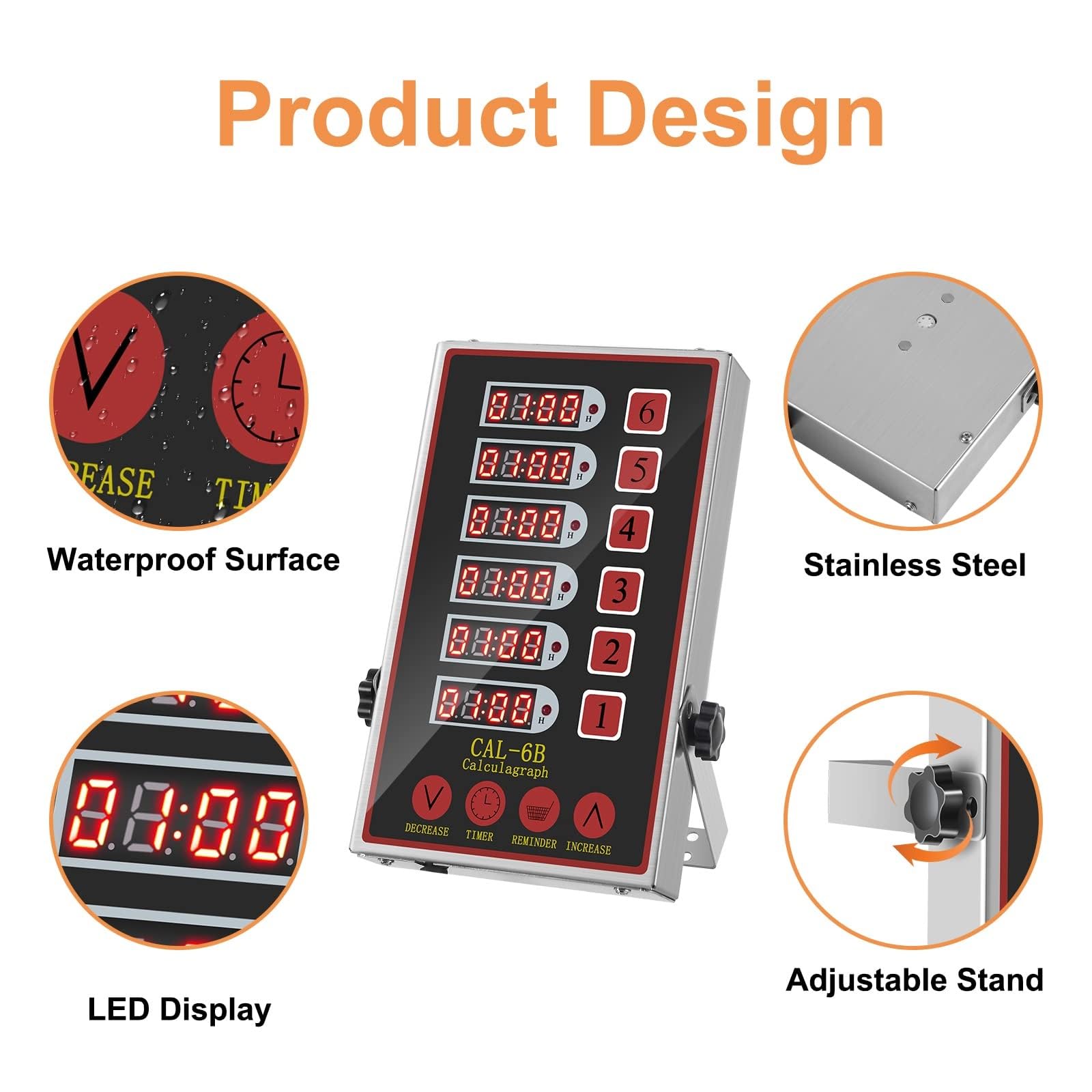 Timer Da Cucina Digitali Commerciali A 6 Canali Per Ristorante, Multipli, Professionali, In Acciaio Inossidabile, Rumorosi E Robusti Per Friggitrici, Cottura, Pizza E Caffè