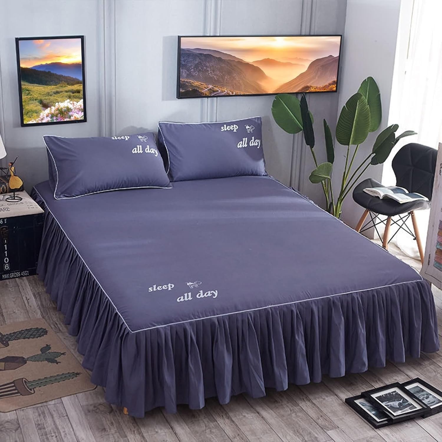 Beydodo Bed Sheet 200x220cm, Polyester Bed Skirt Ruffled Solid Dusty Pink, Mattress Protector for Hotel