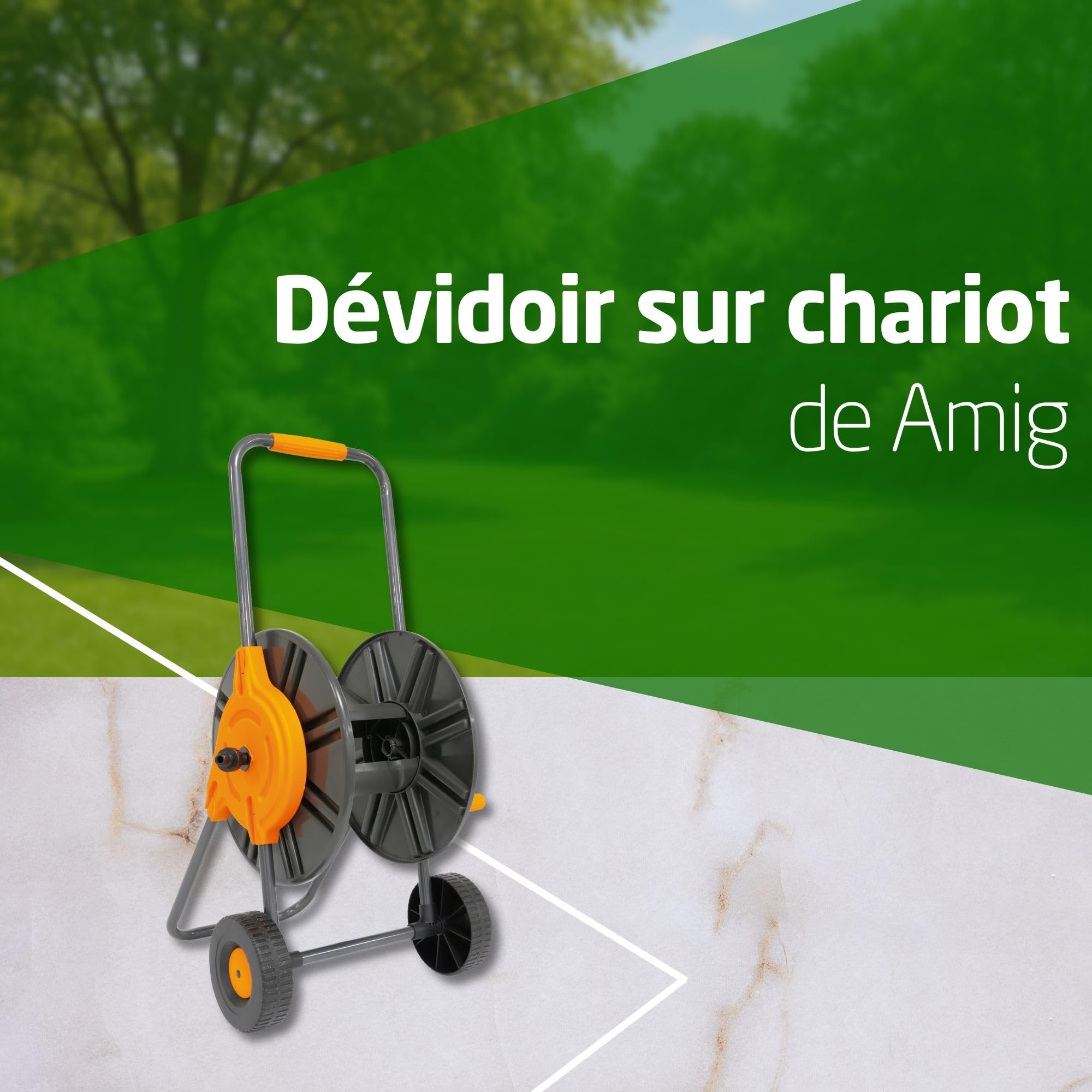 Amig - Dévidoir | pour 1/2" | 1/2" - 45 M | Enroulé Jusqu'À 45 M | avec Manivelle Manuelle pour Un Ramassage Facile | Polypropylène | Orange Et Gris