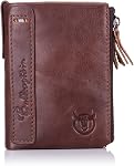 BULLCAPTAIN Genuine Leather Wallet for Men Vintage Bifold Double Zipper Coin Purse