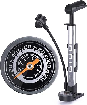 Mini Bike Pump with Gauge - Portable Bicycle Tire Pump - 120 PSI Bike Air Pump fits Presta & Schrader & Dunlop Valve - Road MTB Bike Pump  with Mounting Bracket