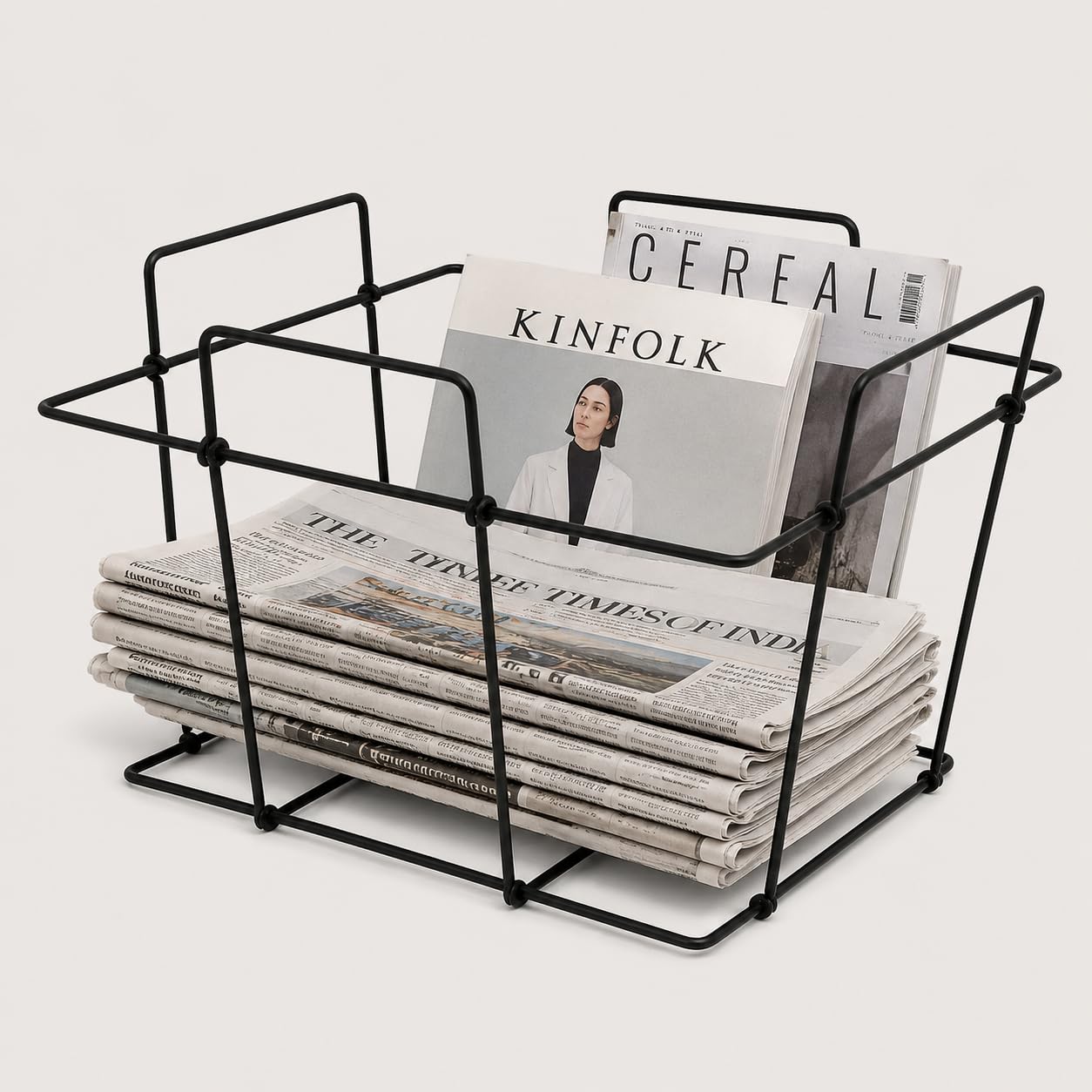 Black Metal Magazine & Newspaper Holder Basket | Wire Book & File Organizer Rack for Home Office Living Room-picture-16