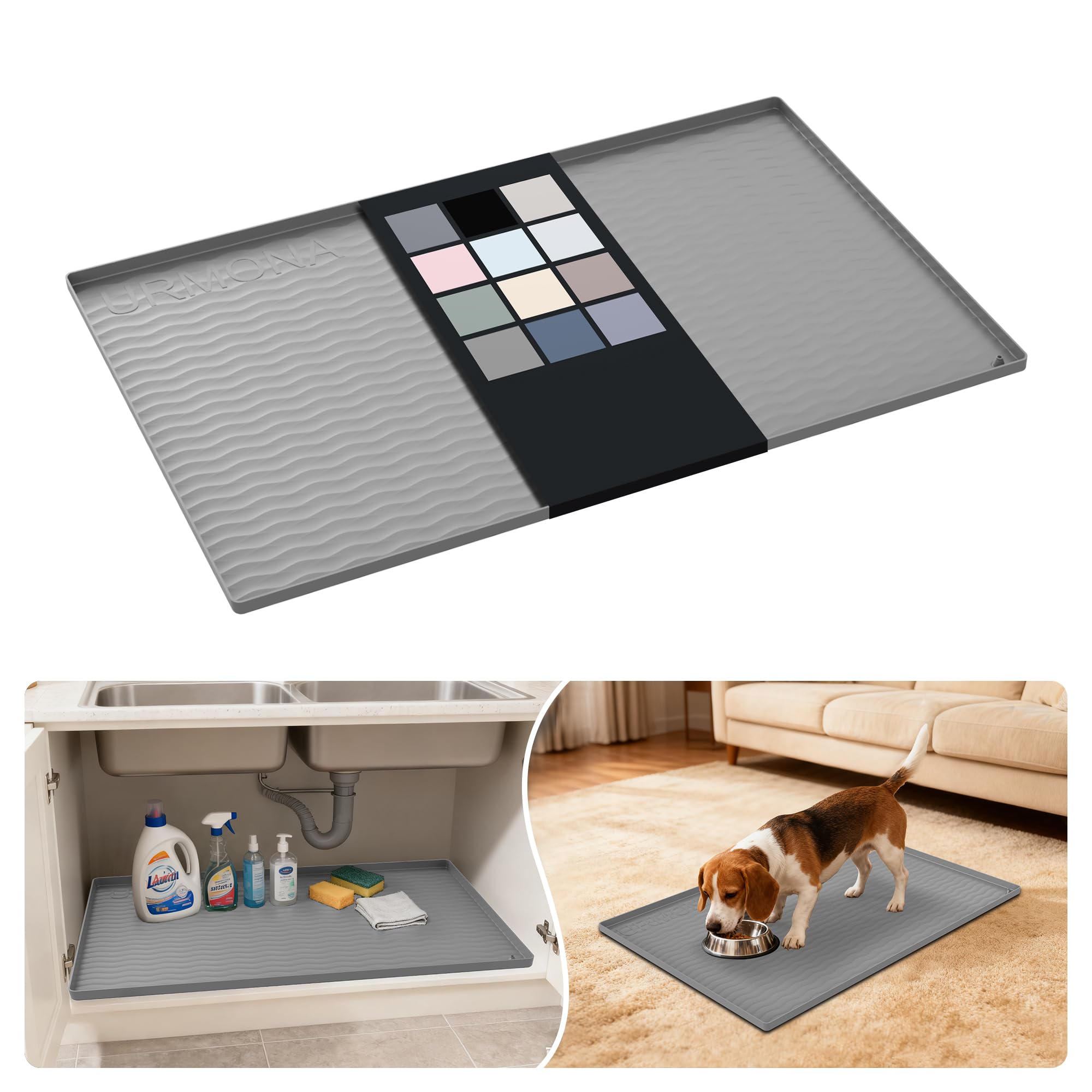 URMONA Waterproof Silicone Under Sink Mat, 34 x 22 in, Flexible Shelf Liner