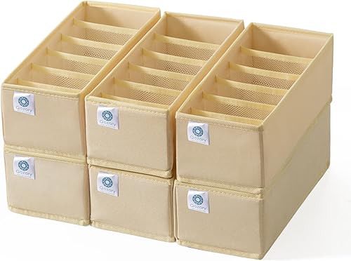 Qozary Paquete de 6 divisores organizadores de cajones de ropa interior, cajas de almacenamiento plegables para ropa, calcetines, lencería, ropa