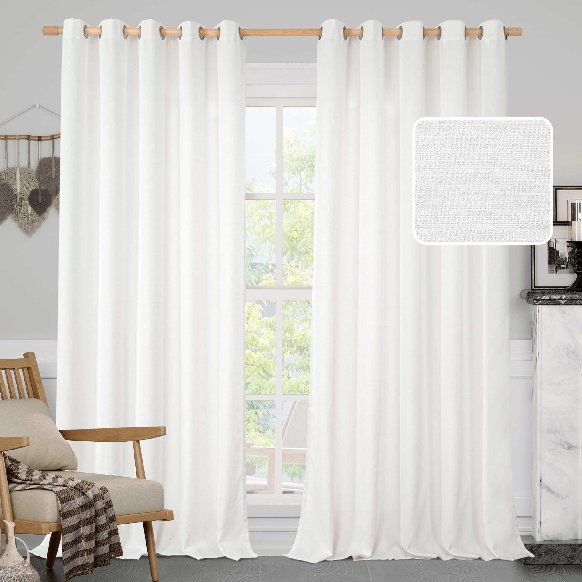 LAMIT Extra Wide Linen Curtains for Living Room 84 Inch Length 2 Panels