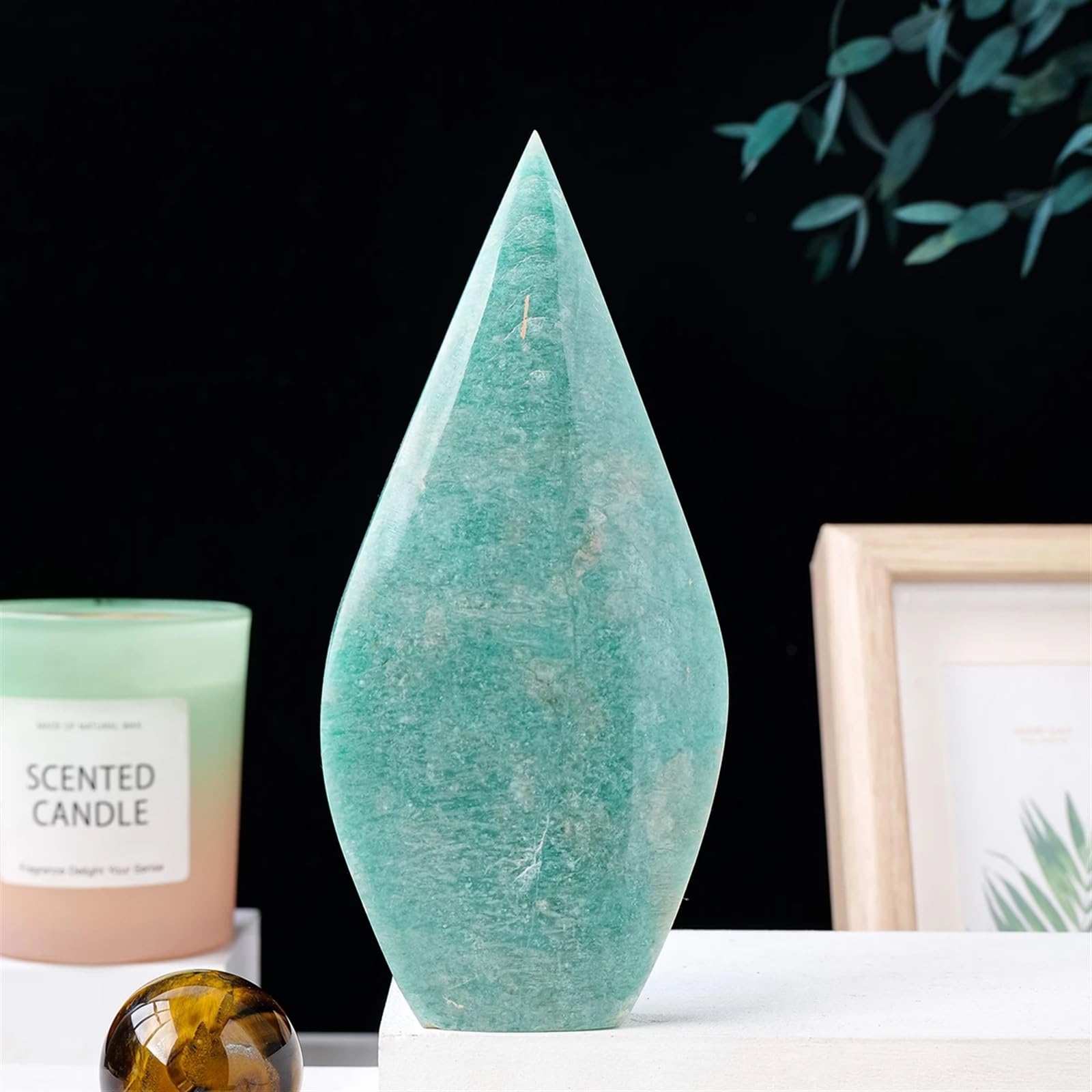 FOPURE 1PC Crystal Hand-Carved Flame Shaped Stone Figurines Collection Home Decor (Size : 200-300g)