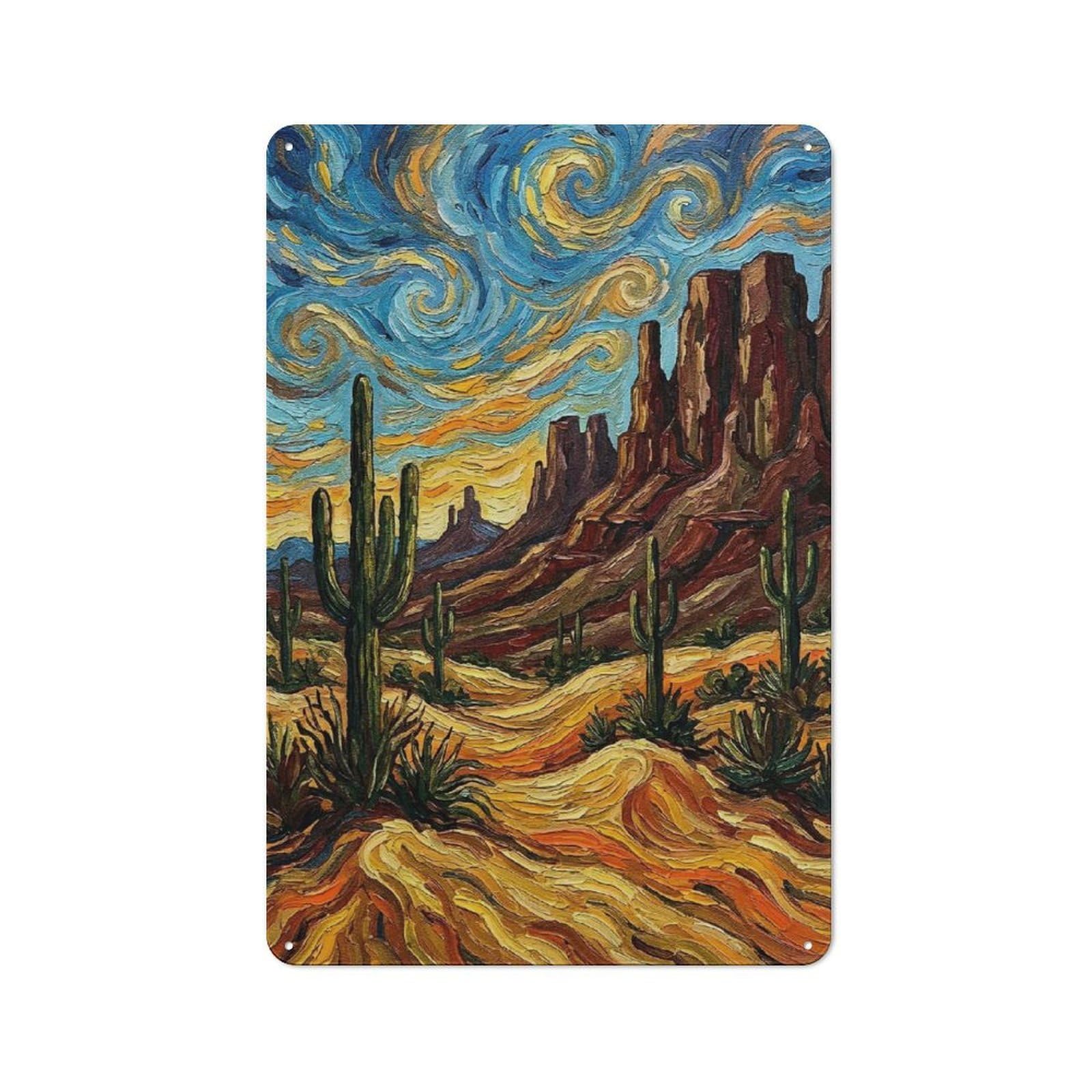Junmoney Style-18 Desert Landscape With Saguaro Cacti Tin Wall Sign 30X20cm, Retro Novelty Wall Art For Bedroom, Kitchen, Office Or Living Room