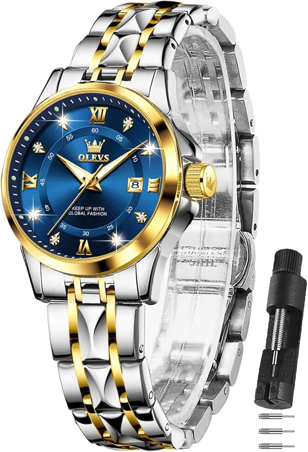 OLEVS Watch Women Two Tone Watches for Women with Date Dress Womens Watch for Small Wrists Luxury Easy Read Watches for Woman Waterproof Blue/Black/Gold/Silver Dial Reloj para Mujer