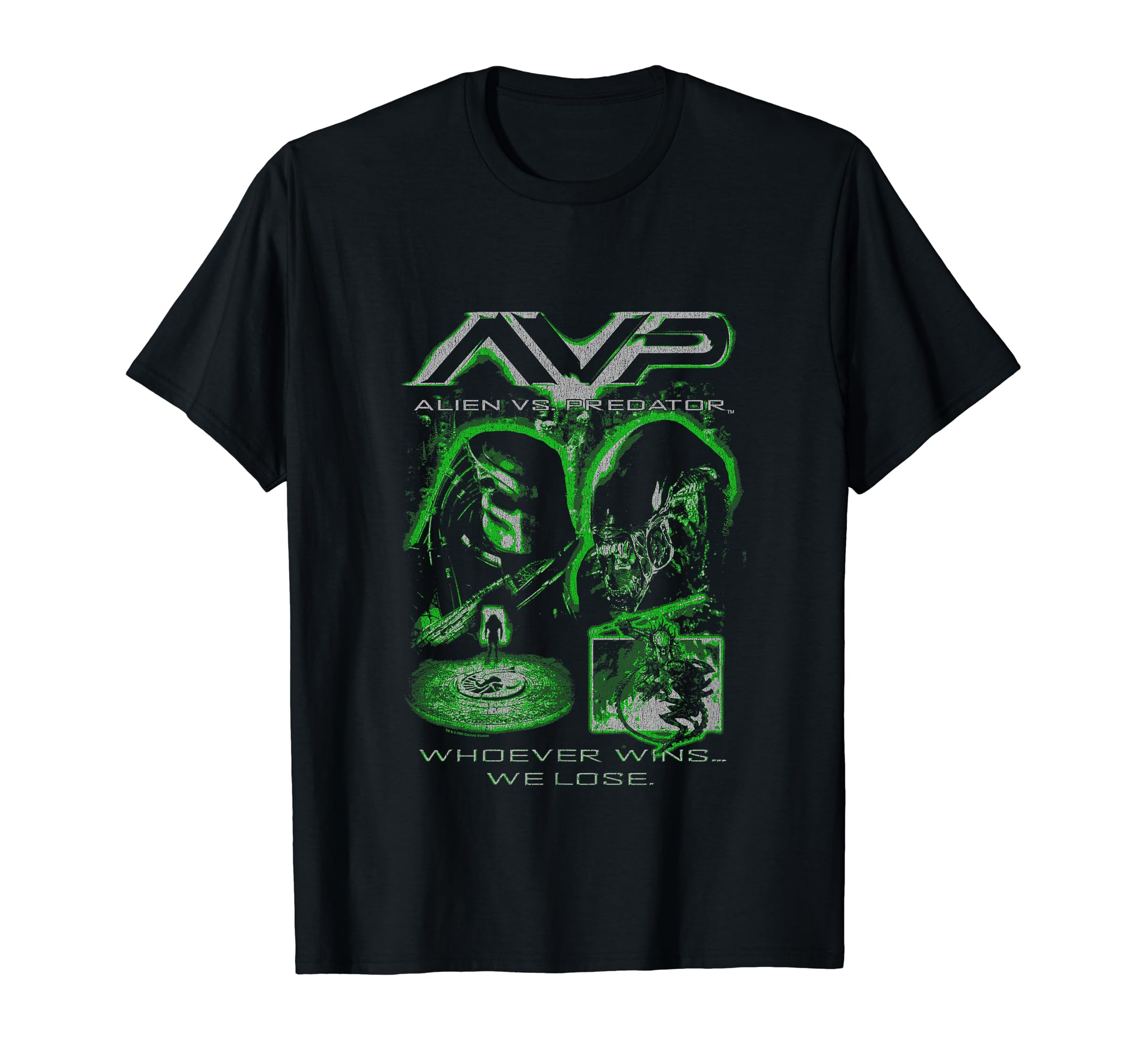 Alien Vs Predator Whoever Wins We Lose Retro Chest Poster T-Shirt