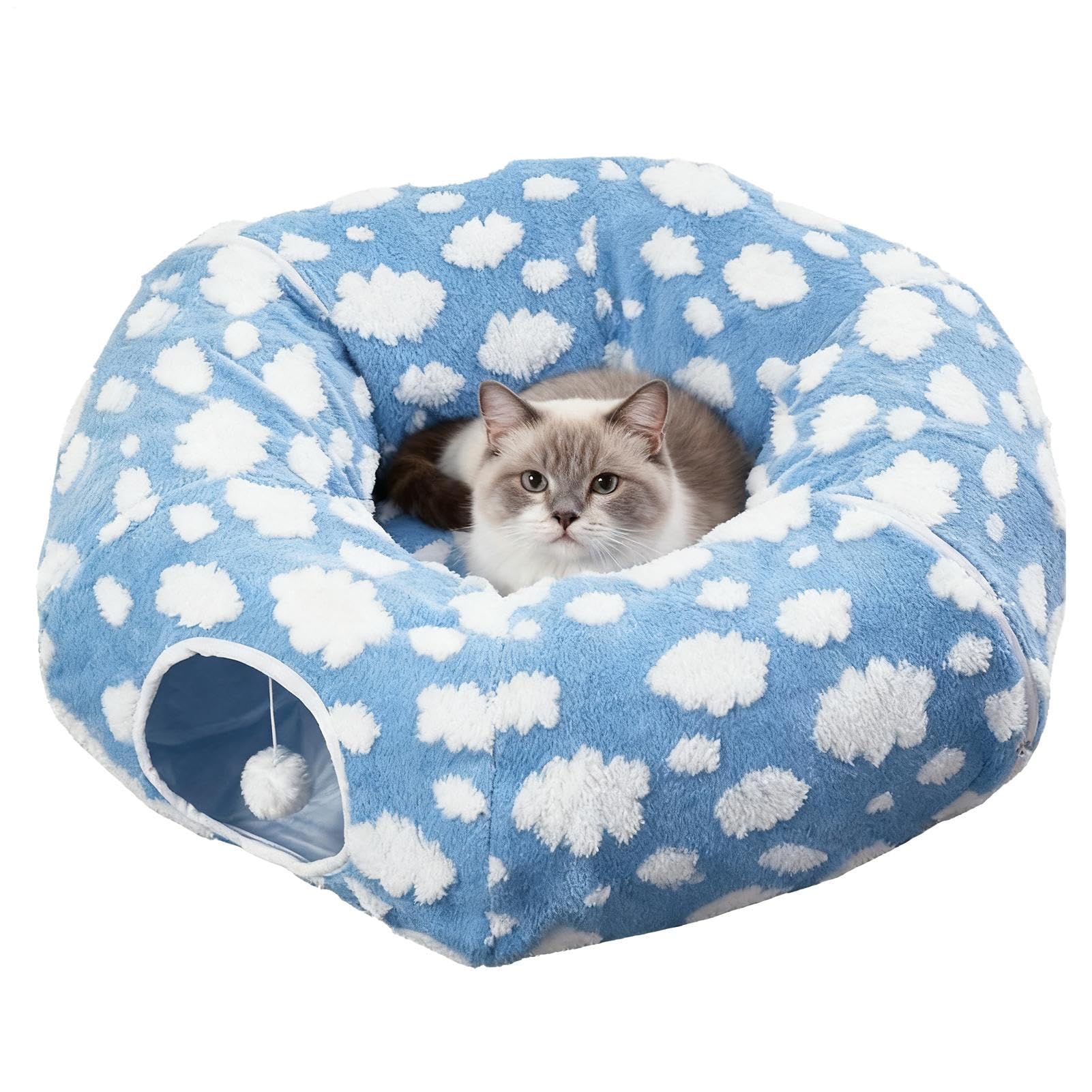 Tunnel Panier pour Chat Nid pour Animal De Compagnie Lavable avec Balle | Tunnel En Forme De Donut Pour Chat Pour Intérieur Chambre à Coucher Salon Appartement Dortoir Hiver Sommeil Chiot Petit An