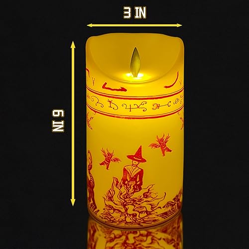 Miniatura 2 de vzzqd Hocus Pocus - Centro de mesa de vela milagrosa con llama negra luz LED de plástico sin llama pilar de cera con llama móvil de Halloween