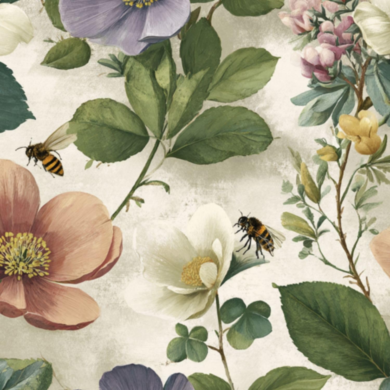 DERUINVAIO Self Adhesive Feature Removable Muted Watercolor Wildflower Peel and Stick Vinyl Wallpaper Roll, Sticky Lining Paper for Bedroom, Living Room, Kitchen Walls