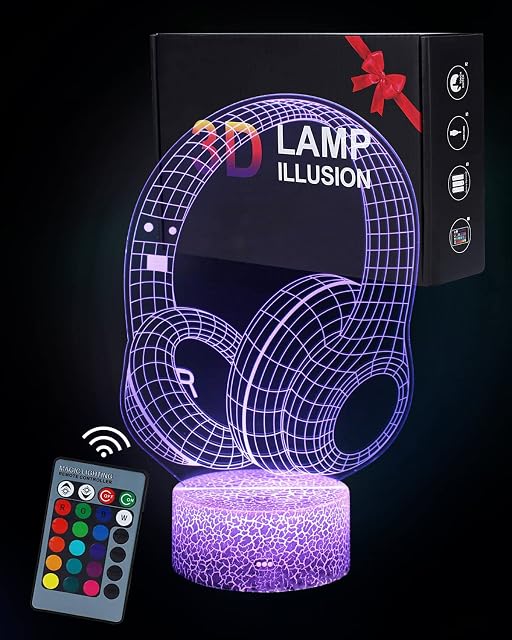 KALAHOL Headphone 3D Lamp Illusion, 16 Color Changing 4 Modes Headphone 3D Illusion Lamp, 3D Light with Remote Control USB Power as Best Festival Chrismas Birthday Gifts for Toddlers Boys Child