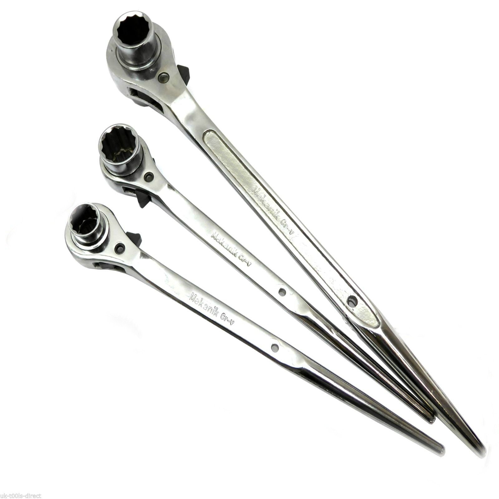 Bright Chrome Finish Ratchet Podger Spanner Set 10x13 13x17 17x 19mm 3pc Tool Wrench Set Cr-v 6 Sizes