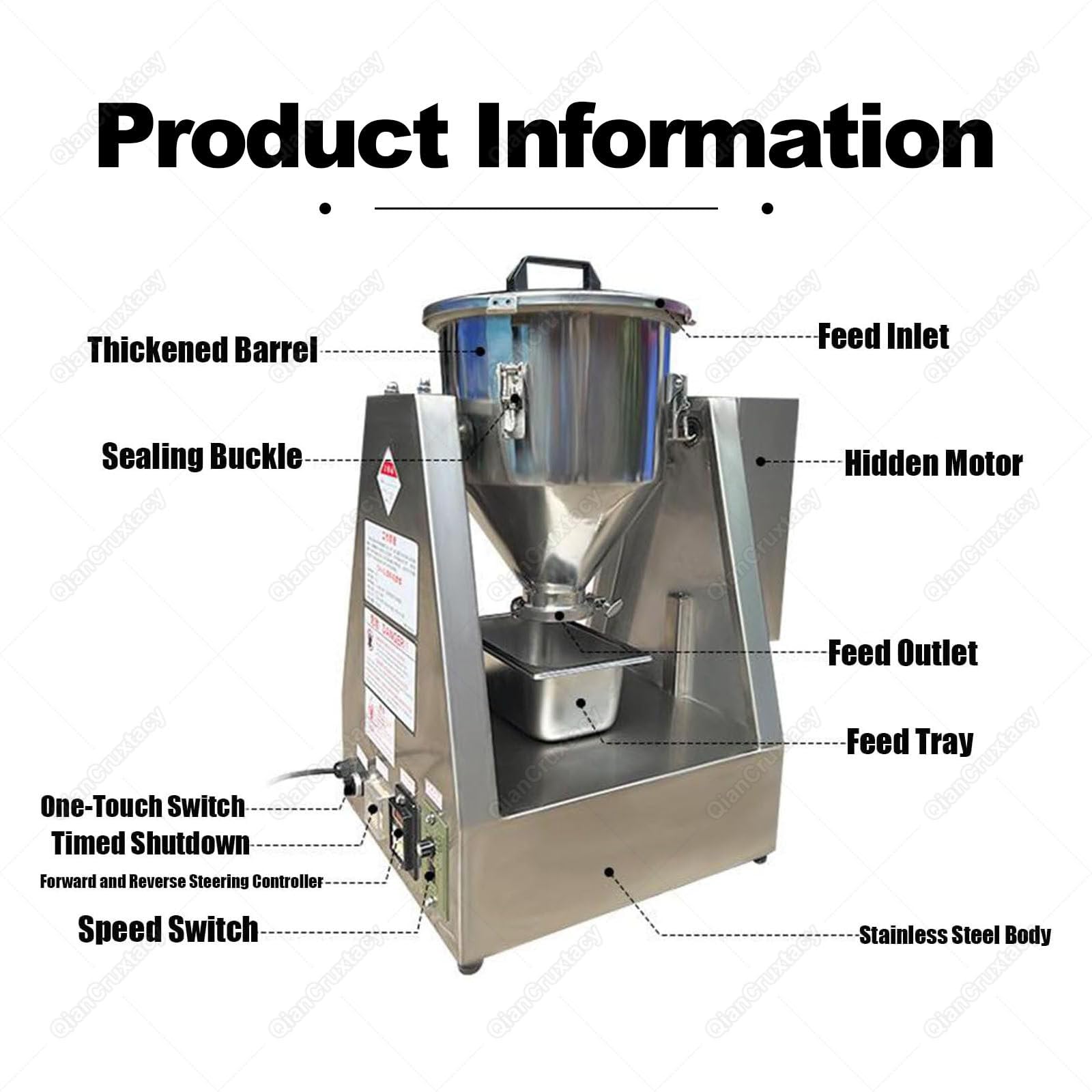 Mezcladora de Tambor en Acero Inoxidable 304 para Polvos y Gránulos, Aplicaciones Industriales y de Laboratorio, Grado Alimentario, Operación Sencilla y Limpieza Rápida sin Esfuerzo 10L