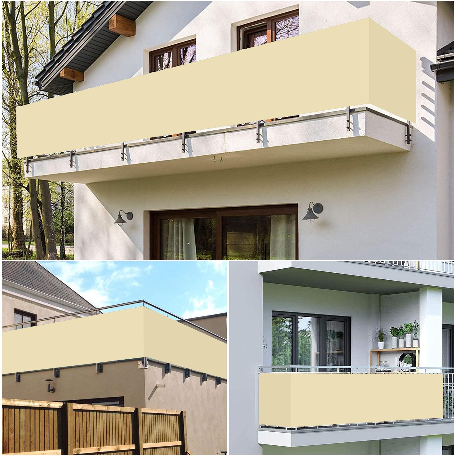 ROBAG Terrassen Sichtschutz 100x1400cm, Sichtschutz Balkonbespannung, 160 g/m², mit Ösen und Kordel für Gartenzaun Balkonzaun - Beige