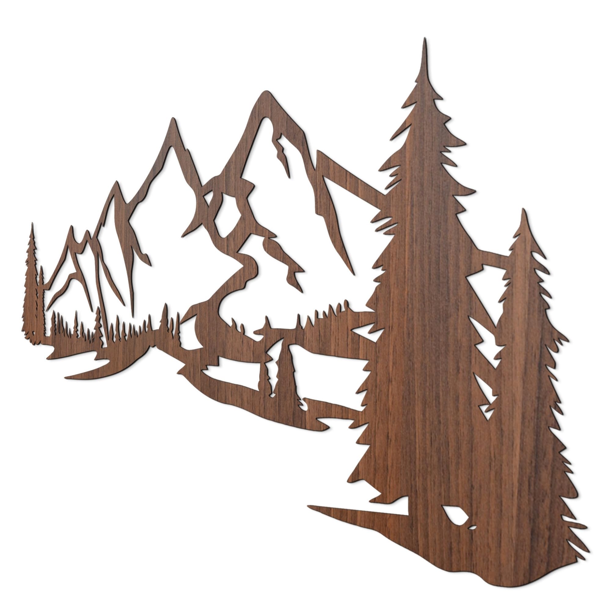 SENTOP HDF0414 Wanddekoration aus Holz – Wandbild Berge & Wald – Natur Holzdeko für Wohnzimmer, Schlafzimmer & Büro – Handgemachte Wandkunst aus Eiche (Walnuss, 178 x 69 cm)