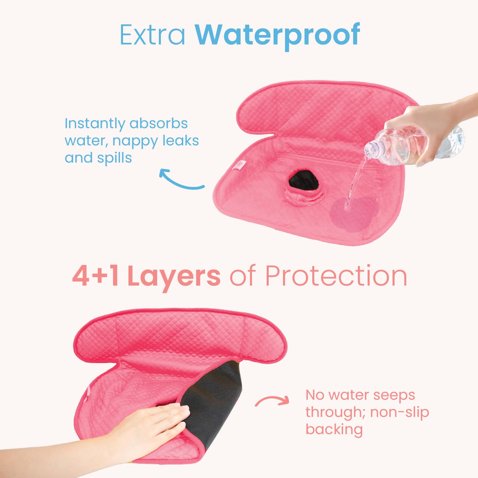 THINK GOOD TOTS Pink Piddle Pad 2-Pack – Waterproof Car Seat & Stroller Protector for Potty Training Toddlers & Babies, Machine Washable, Anti-Slip Backing, Universal Fit