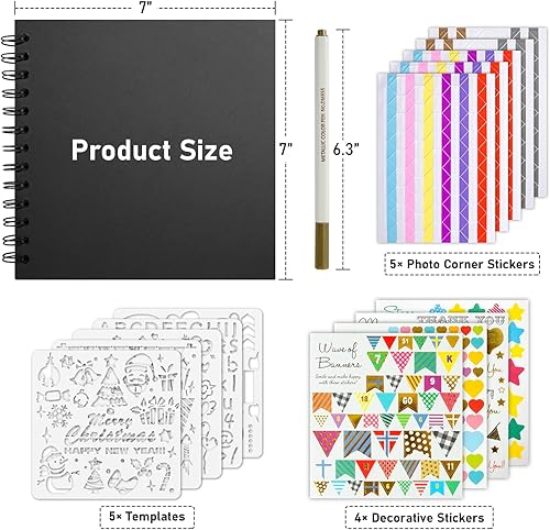 Miniatura 10 de GOTIDEAL Álbum de recortes de 12 x 12 pulgadas con 10 marcadores metálicos, 80 páginas de papel artesanal para bodas y aniversarios, álbum de fotos