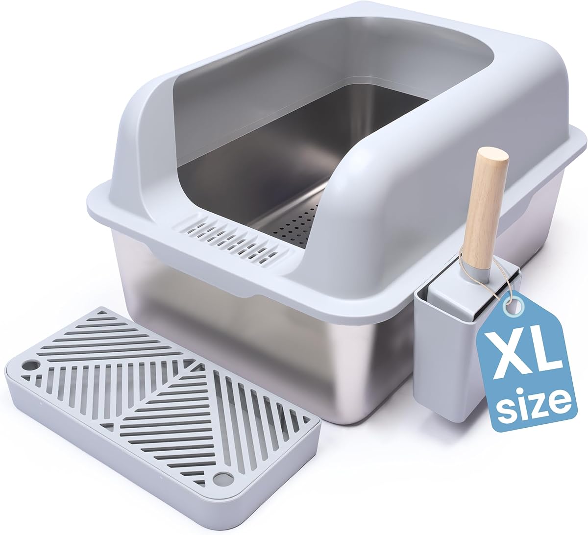 XL Stainless Steel Sifting Litter Box-23"x15"x13" – Cat Litter Box, Multi-Cat, Large Cats, High Side/Anti-Urine Leakage Shell (Easy Shell) Easy to Clean, Odor Control.