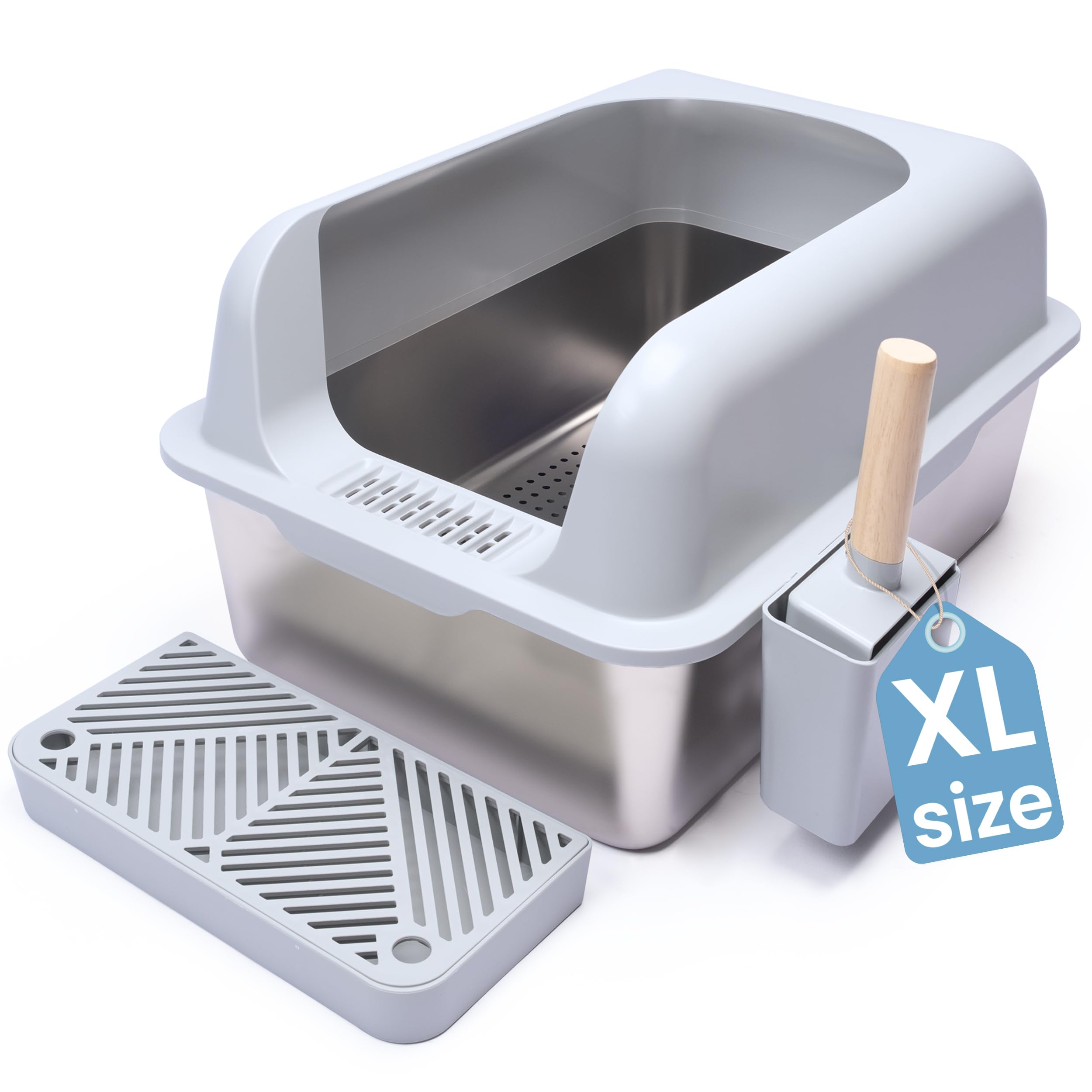 XL Stainless Steel Sifting Litter Box-23"x15"x13" – Cat Litter Box, Multi-Cat, Large Cats, High Side/Anti-Urine Leakage Shell (Easy Shell) Easy to Clean, Odor Control.