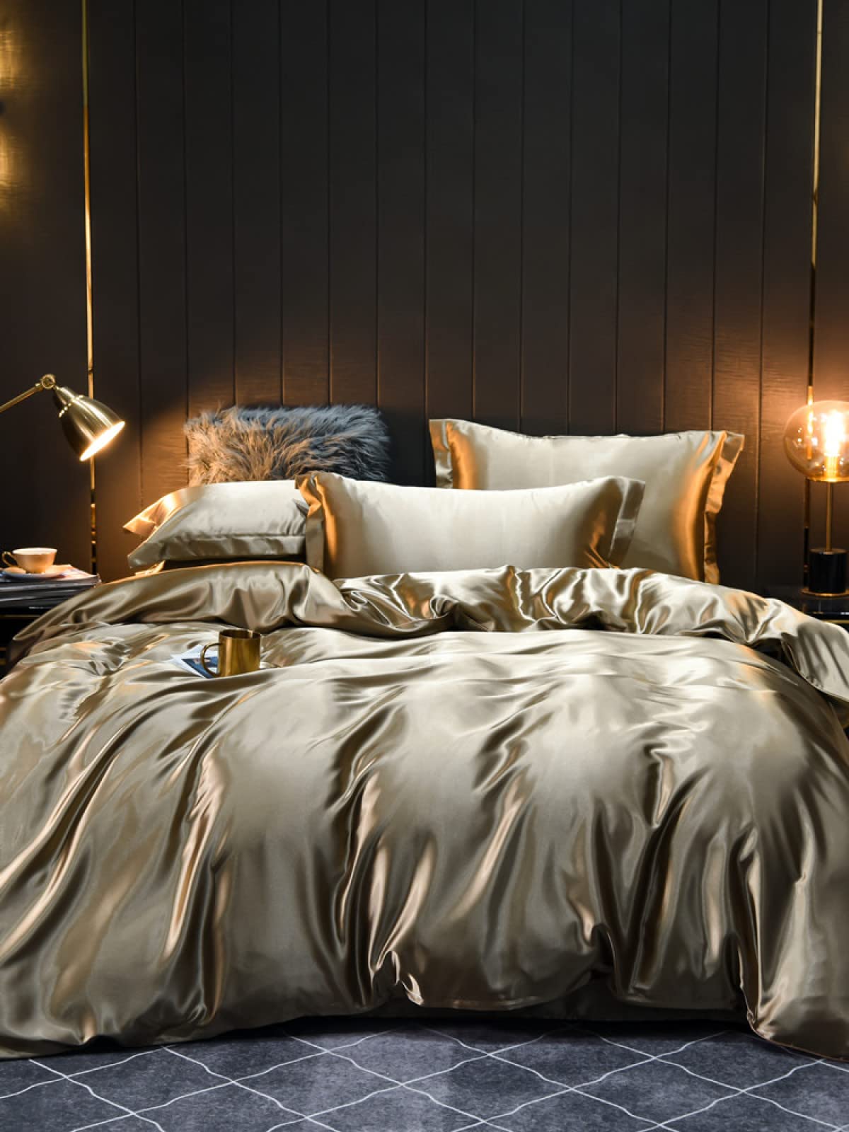 Set Copripiumino King Size In Raso Effetto Seta Verde - 8 Pezzi Con Lenzuola E Federe, Biancheria Di Lusso