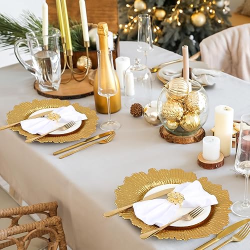 Miniatura 6 de Dandat Juego de 24 platos de carga dorados con servilletero de 13 pulgadas, cargador de placa de arrecife redondo con borde con volantes, cargador