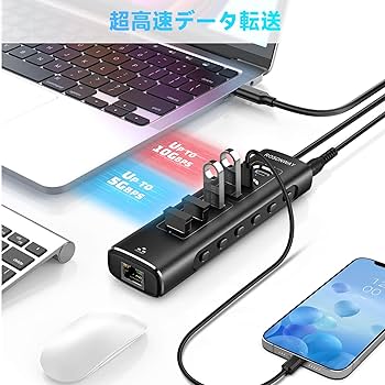 Amazon | ROSONWAY USB ハブ10Gbps 7 in 1 LAN変換アダプター