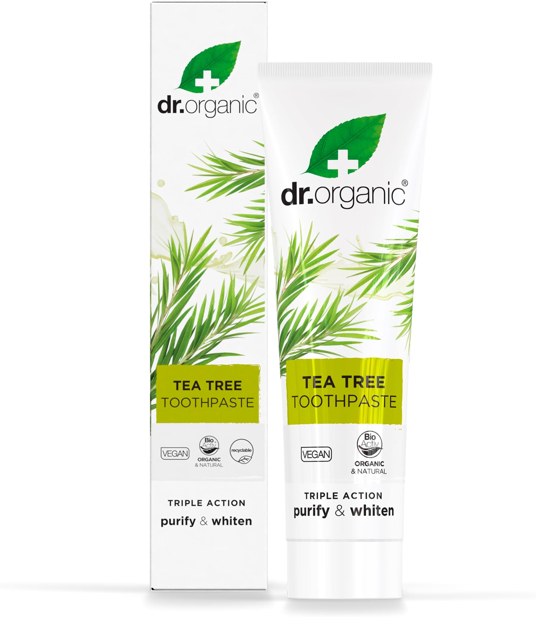 Dr Organic Tea Tree Toothpaste, Purifying, Natural, Natural, Vegan, Cruelty-Free, Paraben & SLS-Free, Recycled & Recyclable, Organic, 100ml, Packaging may vary