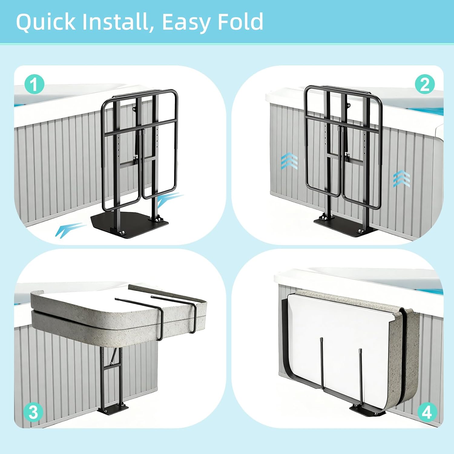 Universal Hot Tub Cover Lift, Hydraulic Undermount Spa Cover Lifter with Adjustable U-Arms, Reinforced Brackets, Drill-Free, Heavy Duty Removal System fits Various Spas & Hot Tubs, Black