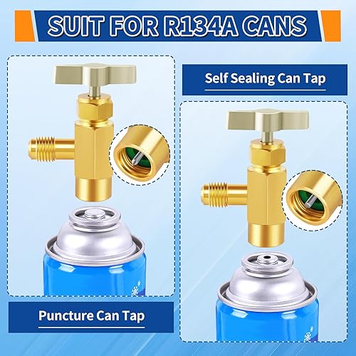 Miniatura 4 de Boltigen Adaptador R134a, kit de adaptadores AC R134A, kit de accesorios de adaptador 134a con autosellado y punción R134a grifos de lata, para