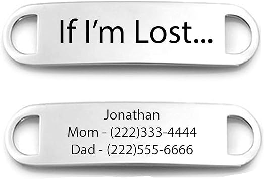 Alert ID Tag- Shoe Tag- Stainless Steel ID Tag- Kids ID Shoe Tag - Children ID Tag - Marathon Gift