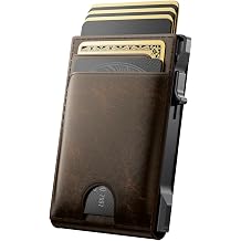 Wallet for Men Card Holder Pop Up Card Case, Genuine Leather, Smart, RFID Blocking, Slim, Minimalist, Thin, Front Pocket - 12 Card Capacity, ID Window, Money Clip Bronze