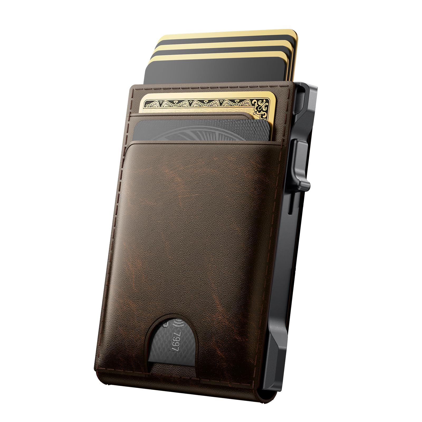 avanture Wallet for Men Card Holder: Pop Up Card Case, Genuine Leather, Smart, RFID Blocking, Slim, Minimalist, Thin, Front P