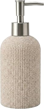 Hand Soap Dispenser with Brushed Metal Pump – Sandstone Resin, Farmhouse Decor for Bathroom & Kitchen, Rust Proof, Sand Beige, 9.5oz