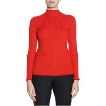 Sonia Rykiel Womens Ribbed Mock Turtleneck Pullover Sweater, Red, Medium