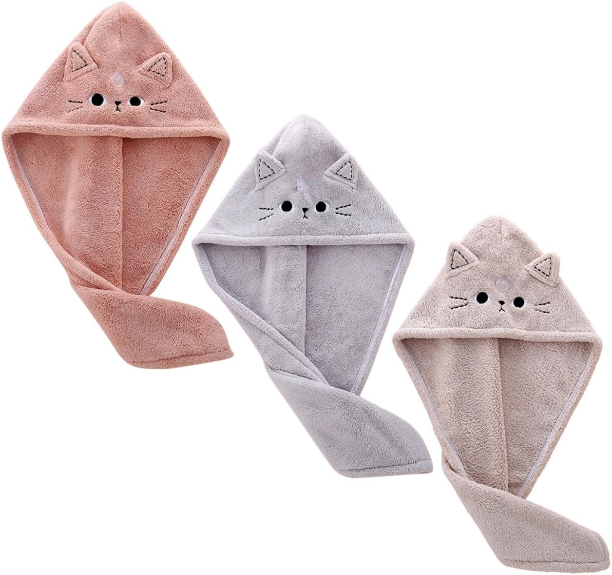 Cute Cat Hair Towel Drying Wrap Hat Coral Fleece for Women