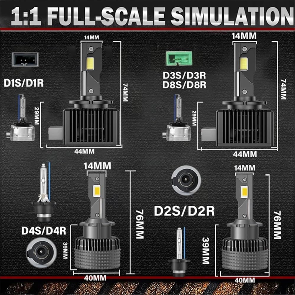 D1S D3S LED-Scheinwerfer 1:1 Autolampe Xenon HID D2S D4S D8S D1R D2R D3R Turbo 1200000LM Autolampen Zweiseitiger CSP-Chip 6000K ﻿(1200000LM 1500W_D2S)