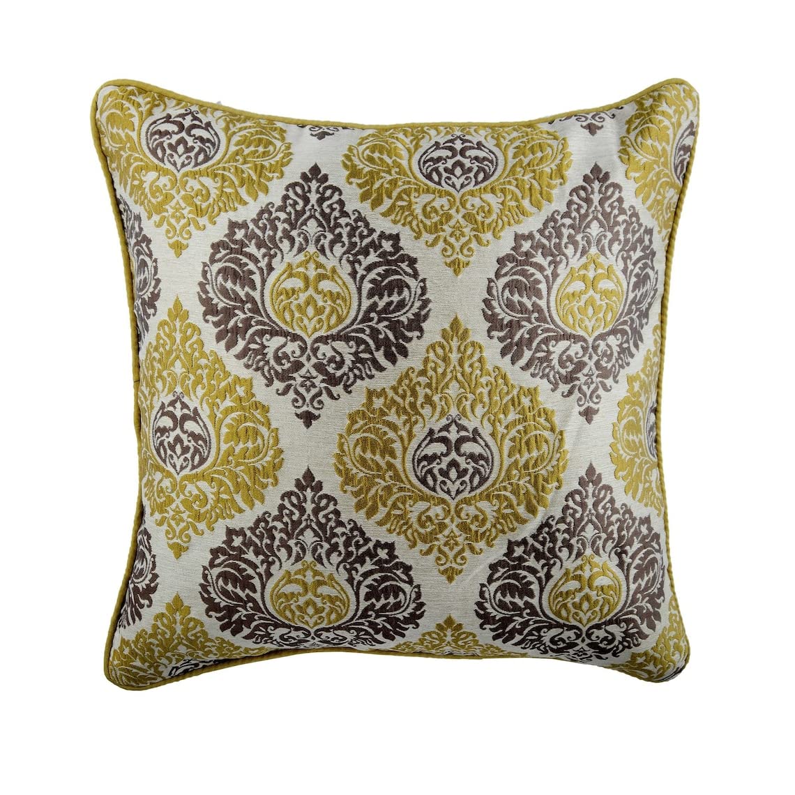 The HomeCentric Decorative Cushion Covers Cushion Covers Pack of 2, 35x35 cm (14"x14") Cushion Covers, Gold & Grey Jacquard Damask Sofa, Bed Cushions, Modern Throw Pillow Covers - Damask Touch