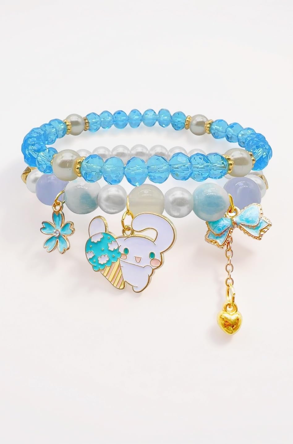 SANNIDHI® Crystal Bracelet for Girls and Women Cinnamoroll Beads Bracelet for Kids Girls Cute Cartoon Double Layered Pearl Friendship Bracelets Jewelry Gift Birthday Gift