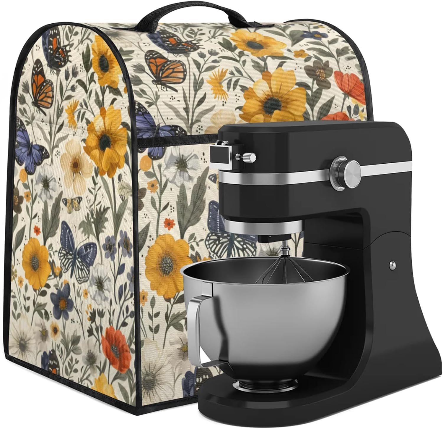 Kitchen Aid Mixer Cover, Blender Covers for Kitchen Counter, 6-8 Quarts Kitchen Mixers Accessories Dust Covers for Stand Mixer Coffee Maker with Top Handle and Zipper Pocket (Butterflies & Flowers)