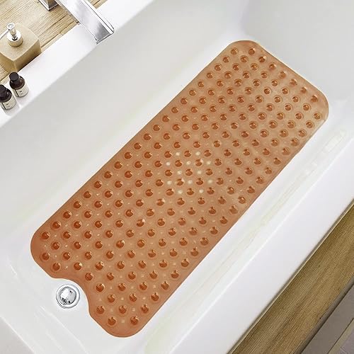 Vista 15 de Alfombrillas de baño extralargas antideslizantes de 39 x 16 pulgadas para bañera y ducha, con agujeros de drenaje y ventosas, aptas para lavado a